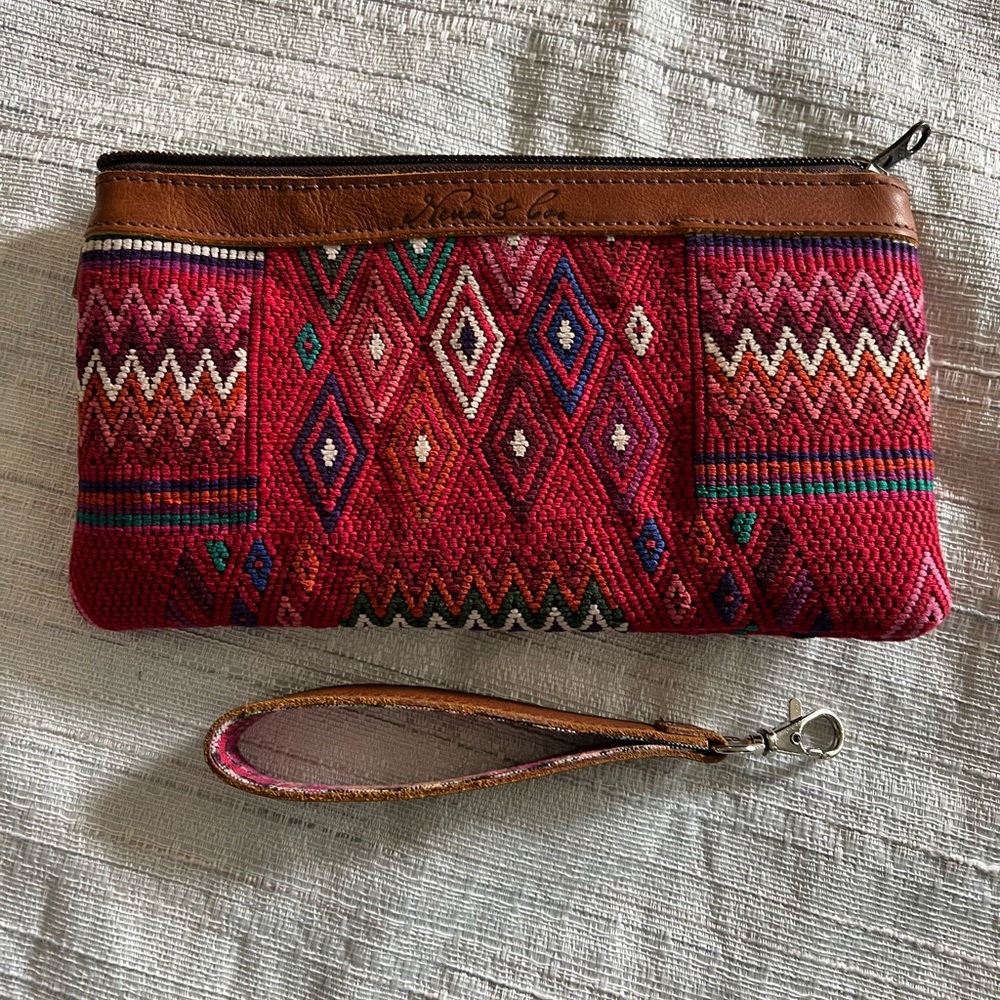 Nena & Co Handcrafted Red Patterned Clutch/Wristlet wallet